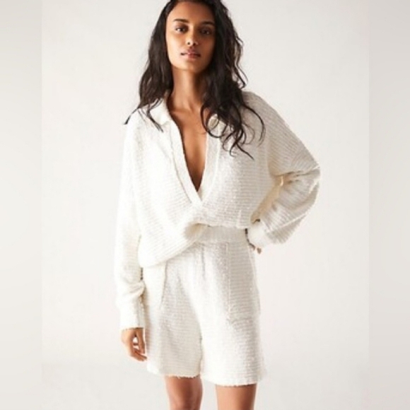 Free People Beach Carter Sweater Shorts Set Size Large Cotton Blend BoHo Beachy - Picture 1 of 16